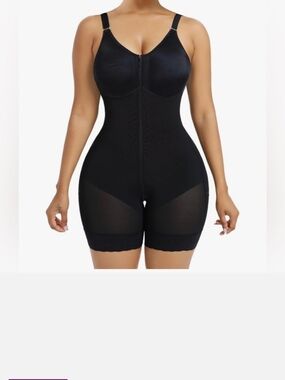 Black Full-Body Shapewear Bodysuit with Zipper